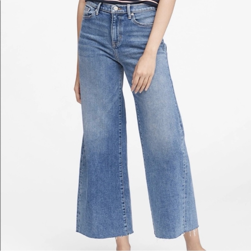 Banana Republic High Rise Wide Leg Raw Hem Crop Jeans